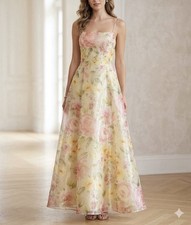 Vintage Jessica McClintock Bridal Floral Maxi Dress Size 8 Wedding Organza picture