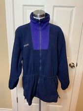 Columbia Vintage Dark Blue Zip-Up Fleece Jacket Waist Cinch,  Size L picture