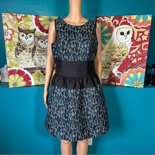 Belle Badgley Mischka Dress Women's 10 Black Blue Floral Cocktail Peplum Party picture