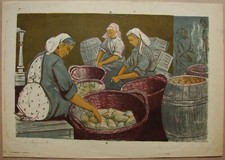 Ukrainian Soviet USSR Lithography realism portrait peasant collective farmers picture