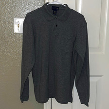 Club Room by Charter Club Men's Solid Gray Cotton Knit Long Sleeve Polo M picture