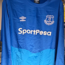 Umbro Everton SportPesa Blue/Light Blue Long Sleeve Soccer Shirt, Size L picture