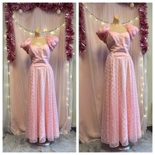 Vintage 80s Formal Maxi Prom Dress Pink Puff Sleeves Princess Ethereal M picture
