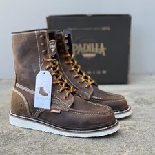 MENS PADILLA 8 INCH MOC TOE WORK BOOTS LACE UP GENUINE LEATHER SOFT TOE HANDMADE picture