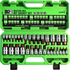 32 Pc Hex Bit Socket Set SAE Metric 1/4 3/8 1/2 Drive S2 Cr-V Steel Master Tool picture