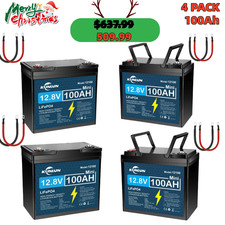 4PK KUNLUN 12V 100Ah LiFePO4 Battery - Mini, 16lbs, BMS, for Trolling Motor, RV, picture