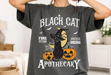 Vintage Black Cat Halloween Shirt, Witch Cat Graphic, Spooky Seas tee picture