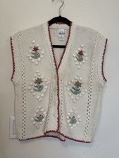 VTG Leslie Fay Womens S Ivory Floral Pattern Vest Teacher Grandma Cottagecore  picture