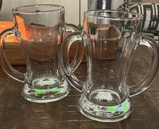 Beer Stein Double Fisted 2 Handle Heavy Glass Mug Vtg EUC picture