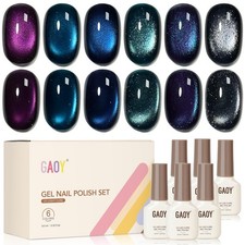 GAOY Glitter Cat Eye Gel Nail Polish Set with Magnet, 6 Colors Purple Blue Black picture
