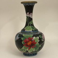 Vintage Chinese Cloisonne Jingfa Vase  Blossoms Floral Green Blue Red 12” Tall picture