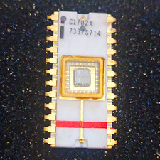 Intel EPROM C1702A White Ceramic Red Stripe Quartz Window UV Erase Extremely Rare 1st picture