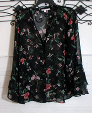 Chico's Sheer Top Women's Size2 US L Long Sleeve Black Floral Round Neck picture