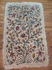 Vtg Handmade Kashmiri Floral Chain Stitch Felt Wool Rug 68x43 Aari Embroidery picture