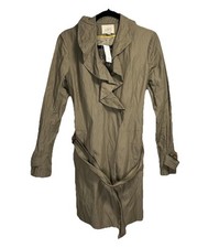 New Ann Taylor Loft Trench Coat Women’s Small Brown Belted Ruffle Neck Nylon picture