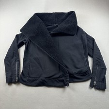 AllSaints Jacket Bora Biker Sweat Womens Small Black Sherpa Collar Zipper Sleeve picture