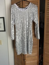 Metallic silver cutout see through sexy club bodycon dress sz M/L  picture
