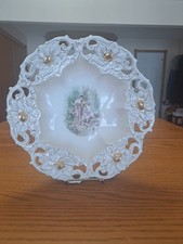 Porcelain China Antique Large Serving Centerpiece Reticulated Goddess Bowl picture