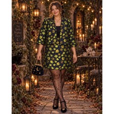 MODCLOTH Catch Your Fancy Teacup Alice in Wonderland Blazer Skirt Set 1X 2X picture
