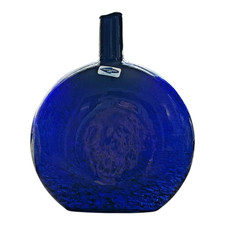Vintage Nuutajarvi Oiva Toikka Finland Blue Art Glass Flask Vase (Signed) picture