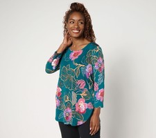 Susan Graver Women's Top Sz S Printed Liquid Knit Tulip Hem Multi-colored picture