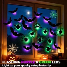 21 Pcs LED Halloween Spider Bats Decorations Wall Stickers Removable Light Up picture
