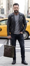 John Varvatos Men’s Brown Factory Distressed Suede And Reptile Print Leather Bag picture