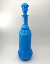 Vintage 1960s Empoli Italian Blue Glass Decanter w/ Matching Crown Stopper picture