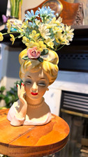 Inarco Vintage Ceramic Lady Head Bust Bud Vase E-193/M Beige Pink White picture