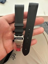22mm For tudor strap Black rubber watch band silver deployment- picture