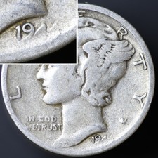 1944-S 10C Mercury Dime Grease STRIKE-THROUGH Date F (#8192) picture