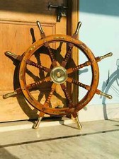 wonderful Large 36'' ANCHOR BRASS Wooden Wheel Captain Boat Gaston Turcotte Pira picture