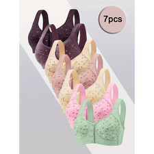 7pcs Set Seniors Bra Front Snap Closure Bras Lace Comfort Wireless for Women US picture