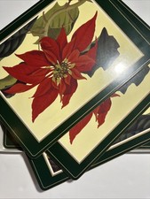 4 VTG Pimpernel Poinsettia Placemats Floral Art 16” x 12” Cork Backing W Box picture