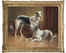 Hand Painted Classical Oil Painting Portrait Wolfhounds Animal Art Vintage style picture