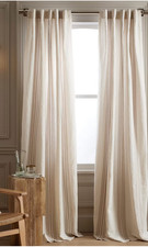 QUINCE Coastal Stripe Linen Cotton Curtain 48x84 Ivory Natural Light Filter picture