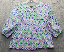 Talbots Blouse Top Womens S Multi Floral Long Sleeve Pintuch Detail Button Front picture