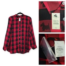 Talbots Womens PM Scotty Dog Buffalo Plaid Holiday Christmas Festive Button Up picture