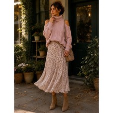 Paige Lorilee Cable Knit Cold Shoulder Turtleneck Sweater Wild Rose M picture