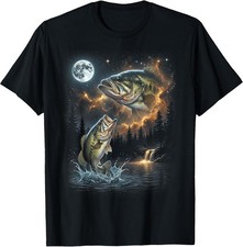Vintage 90s Bass Fishing T-Shirt with Moon Design for Anglers picture