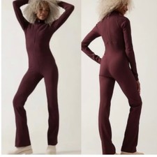 Athleta x Alicia Keys Goddess Ribbed Jumpsuit Burgundy Maroon Mock Neck L picture