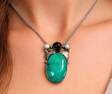 Vintage 925 Sterling Southwestern Green Howlite Pendant With Amethyst Accent picture