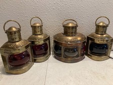 4 Antique Brass Ship Oil Navigation Lanterns Port Marine Nautical Red Blue picture