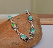 Opal Rainbow Gemstone  Bracelet 925 Sterling Silver Beautiful Adjustable PG317 picture
