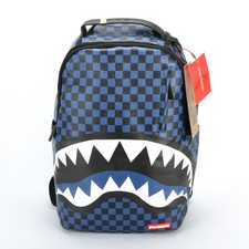 Sprayground Midnight Magic Shark Leather Bag Backpack Unisex Blue Black Plaid picture