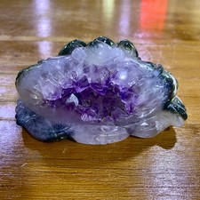 1.2LB Natural Amethyst agate geode quartz crystal Hand carved Golden Toad picture