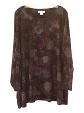 Coldwater Creek 3X Long Sleeve Tunic Black Floral NWT Hi/Low Hem picture