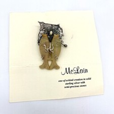 Cathleen McLain Sterling Silver Fish Brooch Semi Precious Stones One-of-a-Kind picture