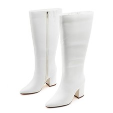 Lurnyet Women's Pointed Toe Knee High Boots 3 Inch Blck Heel, Side Zip Closure picture