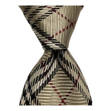 BURBERRY LONDON Men's 100% Silk XL Necktie ITALY Luxury NOVA CHECK Tan/Multi GUC picture